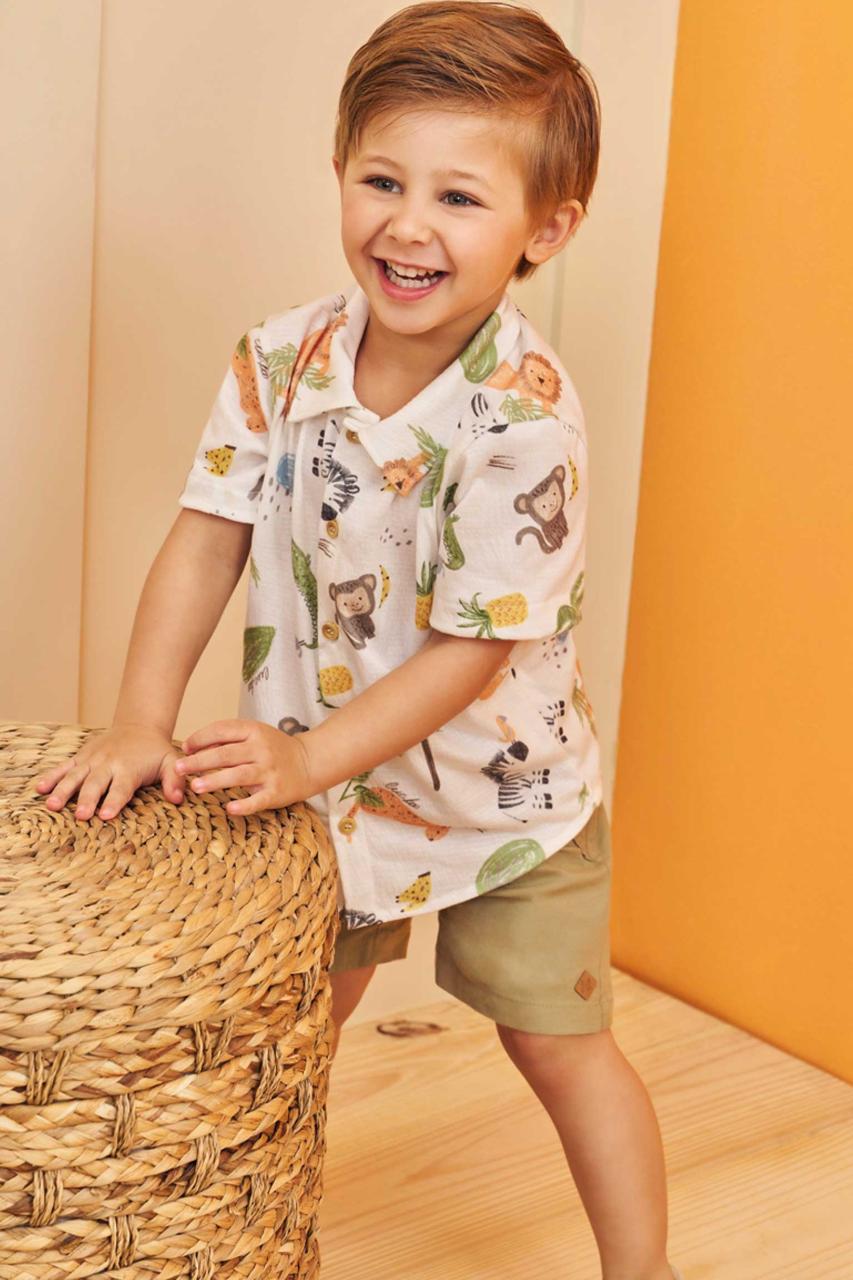 CONJUNTO INFANTIL MENINO LUC BOO CAMISA EM MALHA WAVE E BERMUDA EM LINHO PANAMÁ COM ELASTANO - 75571