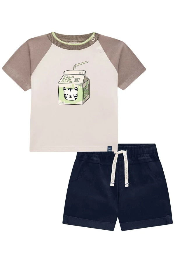 CONJUNTO INFANTIL MENINO LUC BOO CAMISETA EM MEIA MALHA E BERMUDA EM SARJA STRETCH COM ELASTANO - 75752