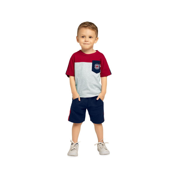 CONJUNTO INFANTIL MENINO MILON CAMISETA COM BOLSO BORDADO E BERMUDA EM MOLETINHO - 2000186