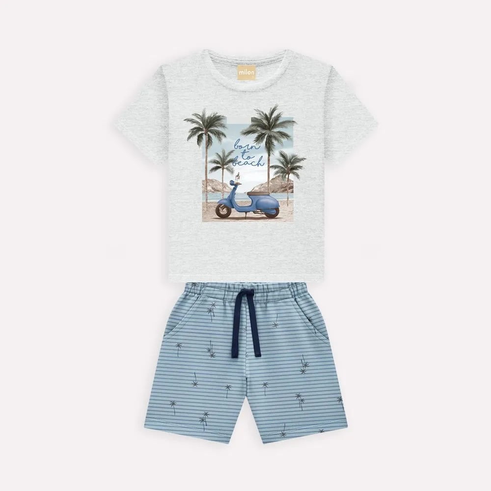 CONJUNTO INFANTIL MILON CAMISETA ESTAMPA MOTO E BERMUDA EM MOLETINHO LISTRADA - 2000971