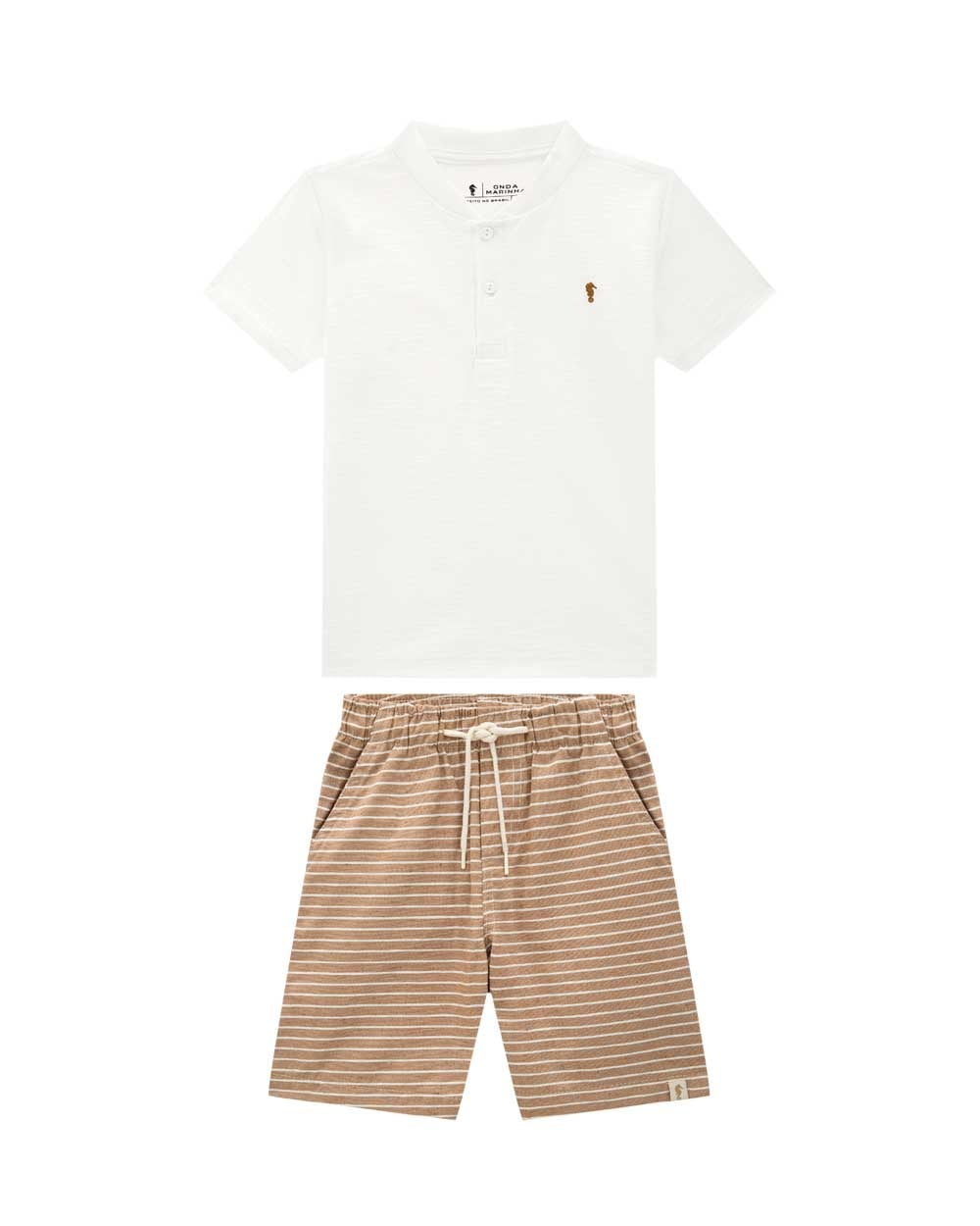 CONJUNTO INFANTIL ONDA MARINHA BATA EM MEIA MALHA E BERMDA EM SARJA ECO LINHO - 1254061