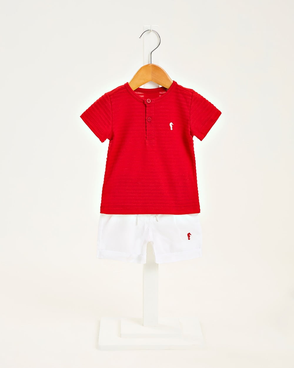 CONJUNTO INFANTIL ONDA MARINHA BATA EM MEIA MALHA TRABALHADA E BERMUDA EM SARJA - 1254027