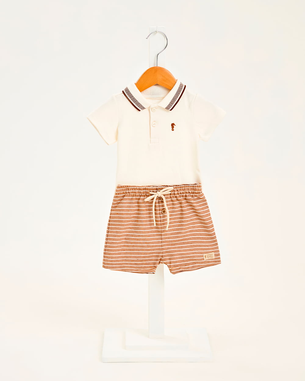 CONJUNTO INFANTIL ONDA MARINHA BODY POLO EM SUEDINE LEVE E BERMUDA EM SARJA ECO LINHO - 1254012