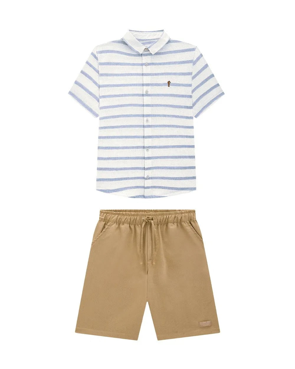 CONJUNTO INFANTIL ONDA MARINHA CAMISA EM TELA LISTRADO E BERMUDA EM LINHO - 1243134