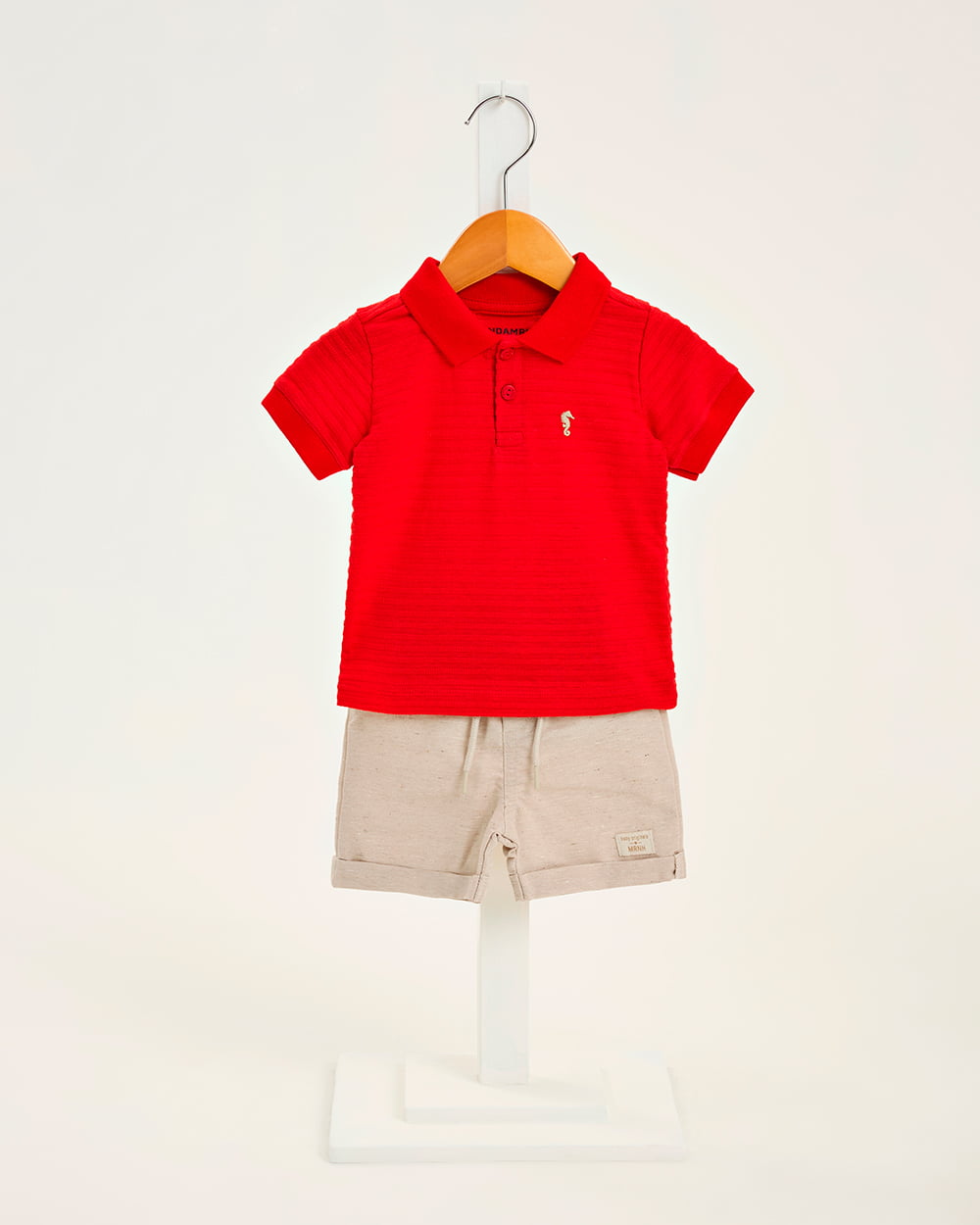 CONJUNTO INFANTIL ONDA MARINHA CAMISA POLO EM MALHA TRABALHADA E BERUDA EM SARJA - 1254034