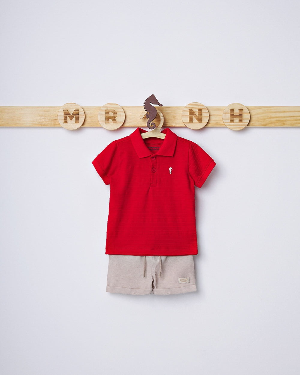 CONJUNTO INFANTIL ONDA MARINHA CAMISA POLO EM MEIA MALHA TRABALHADA E BERMUDA EM ECO RAJADA - 1244039