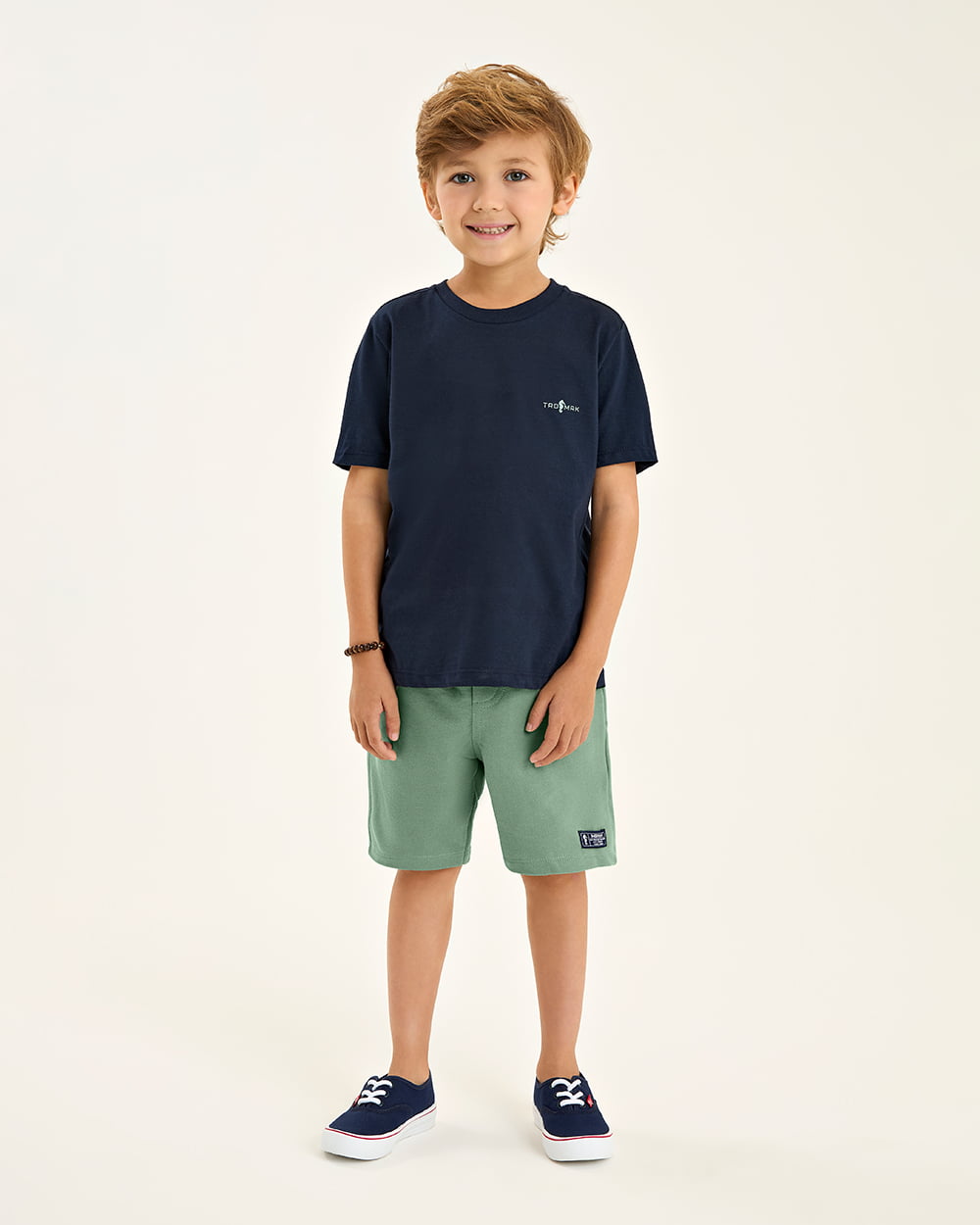CONJUNTO INFANTIL ONDA MARINHA CAMISETA EM MEIA MALHA COM ESTAMPA E BERMUDA EM MOLETINHO - 1254054