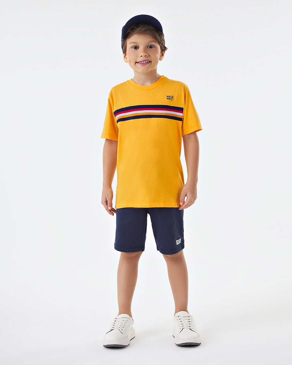 CONJUNTO INFANTIL ONDA MARINHA CAMISETA EM MEIA MALHA E BERMUDA EM MOLETINHO - 1244054