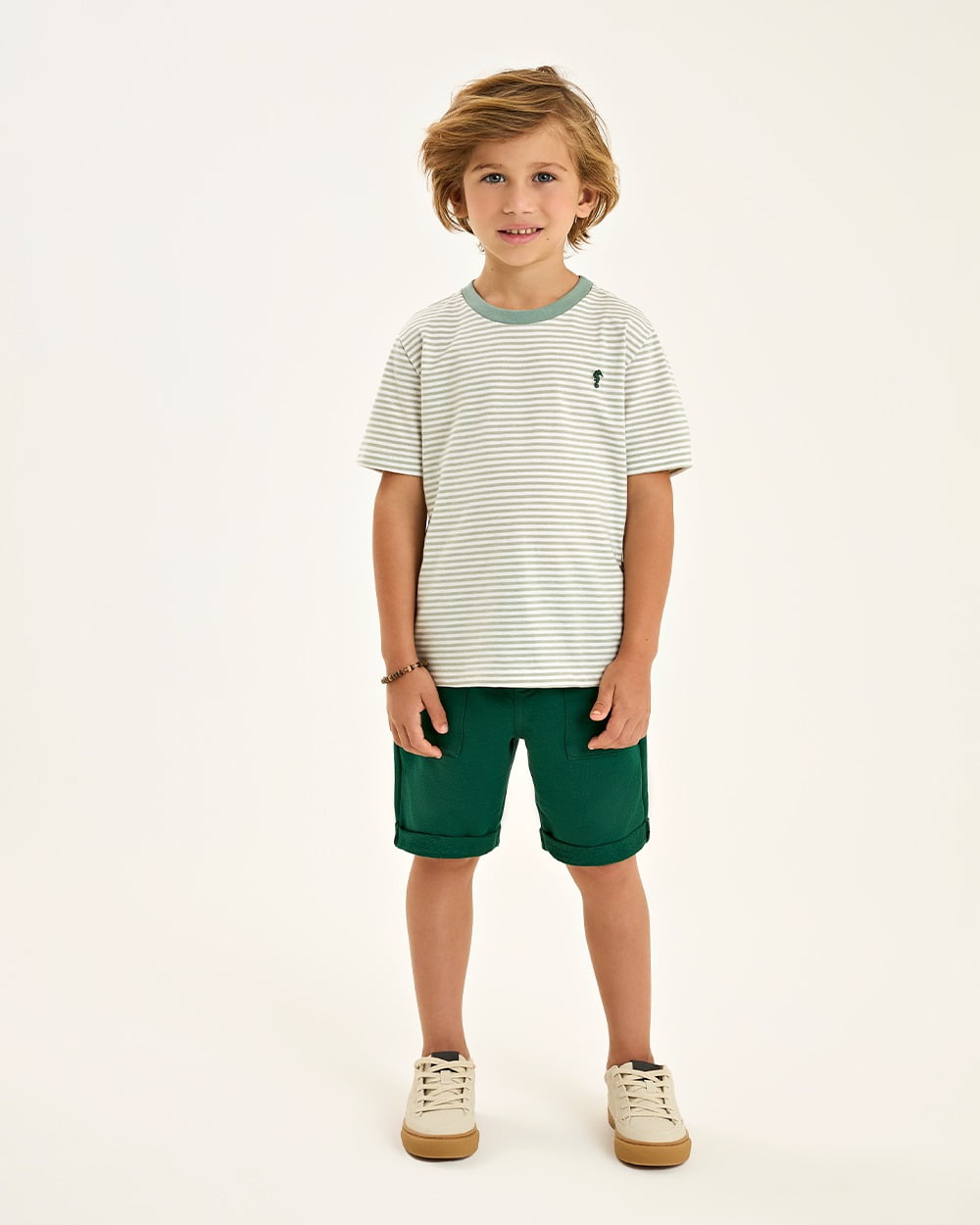 CONJUNTO INFANTIL ONDA MARINHA CAMISETA LISTRADA E BERMUDA EM MOLETOM - 1254055