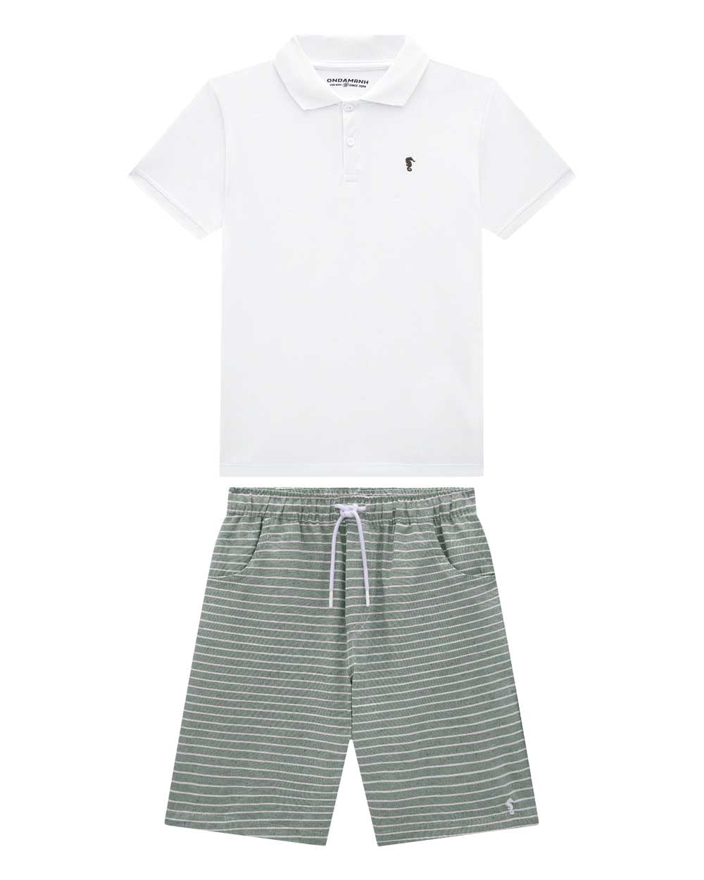 CONJUNTO INFANTIL ONDA MARINHA POLO EM PIQUET CONFORT E BERMUDA EM SARJA ECO LINHO - 1243121