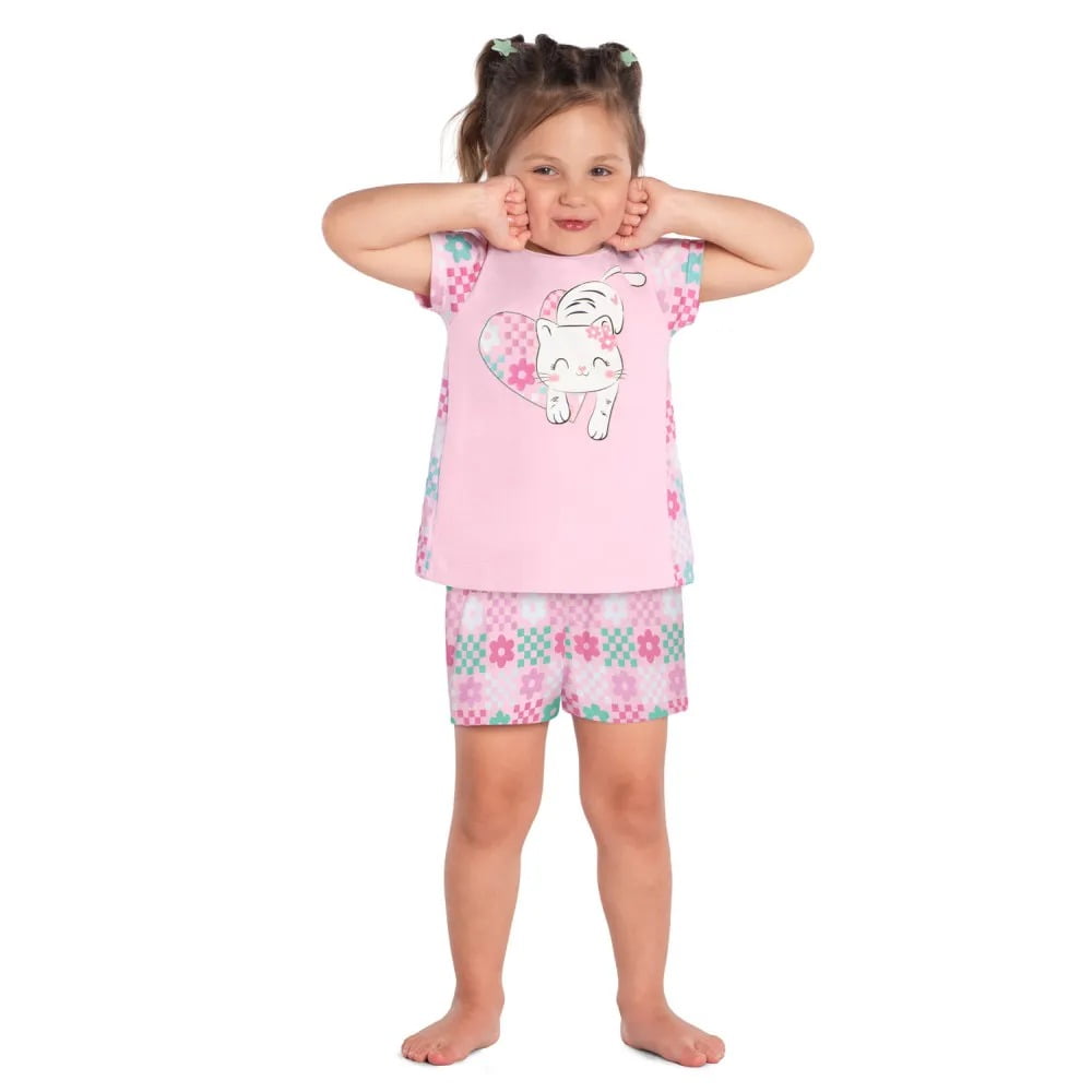 PIJAMA INFANTIL KYLY COM ESTAMPA DE GATINHO QUE BRILHA NO ESCURO - 1000443