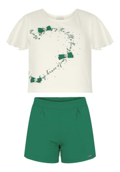 CONJUNTO INFANTIL ALAKAZOO BLUSA COM LAÇOS E SHORT TEXTURIZADO - A5231