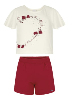 CONJUNTO INFANTIL ALAKAZOO BLUSA COM LAÇOS E SHORT TEXTURIZADO - A5231