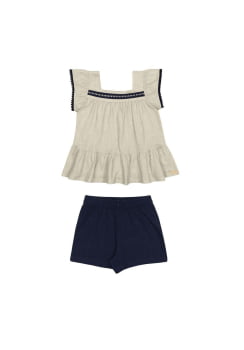 CONJUNTO INFANTIL ALAKAZOO BLUSA COM POMPONS E SHORT COM TEXTURA - 46859