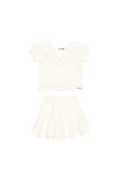 CONJUNTO INFANTIL ALAKAZOO BLUSA COM STRASS E SAIA COM SHORT EMBUTIDO - 46860