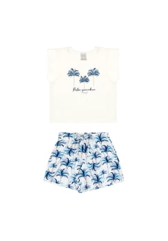 CONJUNTO INFANTIL ALAKAZOO BLUSA E SHORTS COM ESTAMPA DE COQUEIROS - 37374