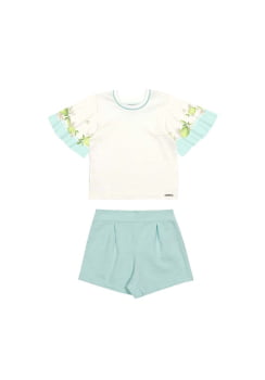 CONJUNTO INFANTIL ALAKAZOO BLUSA EM MANGA FLARE COM ESTAMPA E SHORTS - 46050