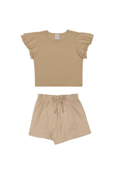 CONJUNTO INFANTIL ALAKAZOO BLUSA LISA E SHORT LISTRADO - 46798