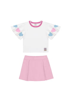 CONJUNTO INFANTIL ALAKAZOO BLUSA MANGA FLARE E SHORT-SAIA - 39469