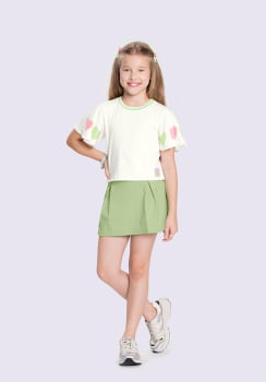 CONJUNTO INFANTIL ALAKAZOO BLUSA MANGA FLARE E SHORT-SAIA - 39469