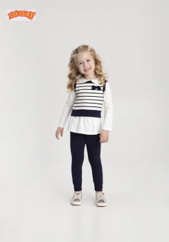 CONJUNTO INFANTIL ALAKAZOO BLUSA MANGA LONGA COM COLETE LISTRADO E CALÇA LEGGING - 65299