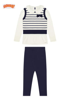 CONJUNTO INFANTIL ALAKAZOO BLUSA MANGA LONGA COM COLETE LISTRADO E CALÇA LEGGING - 65299