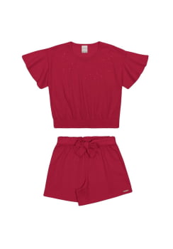 CONJUNTO INFANTIL ALAKAZOO BLUSA STRASS E SHORT TEXTURADA - 46817