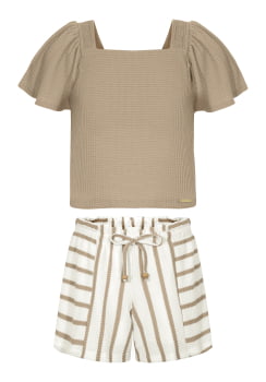 CONJUNTO INFANTIL ALAKAZOO BLUSA TEXTURIZADA E SHORT LISTRADO - A5226