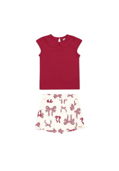 CONJUNTO INFANTIL ALAKAZOO BLUSA TEXTURIZADA E SHORTS SAIA COM ESTAMPA DE LAÇOS - 46863