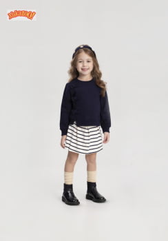 CONJUNTO INFANTIL ALAKAZOO BLUSÃO COM LAÇOS E SHORT SAIA LISTRADO - 65297