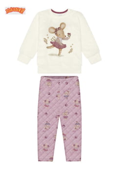 CONJUNTO INFANTIL ALAKAZOO BLUSÃO EM PELUCIADO  E CALÇA COM ESTAMPA BAILARINA - 65271