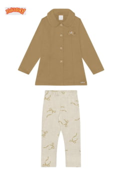 CONJUNTO INFANTIL ALAKAZOO SOBRETUDO EM COTTON  E CALÇA LEGGING ESTAMPA LAÇOS - 65304
