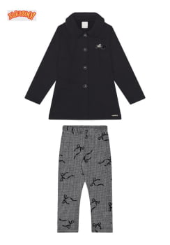 CONJUNTO INFANTIL ALAKAZOO SOBRETUDO EM COTTON  E CALÇA LEGGING ESTAMPA LAÇOS - 65304
