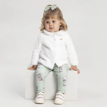CONJUNTO INFANTIL ALAKAZOO CASACO PELUCIADO E CALÇA ESTAMPA DE GATINHA - 65276