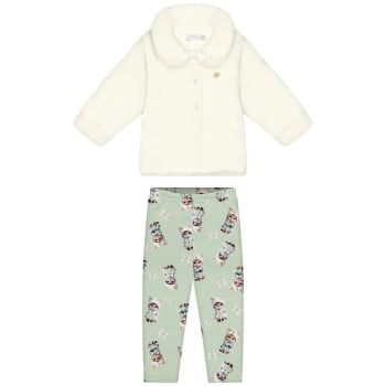 CONJUNTO INFANTIL ALAKAZOO CASACO PELUCIADO E CALÇA ESTAMPA DE GATINHA - 65276