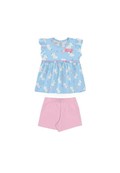 CONJUNTO INFANTIL ALAKAZOO BLUSA EM MALHA POÁ E SHORTS COM ESTAMPA EM DOGS - 39445