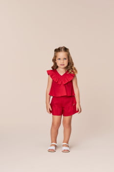 CONJUNTO INFANTIL BAMBOLLINA BLUSA E SHORT EM TRICOLINE VERMELHO - 1091290