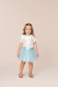 CONJUNTO INFANTIL BAMBOLLINA BLUSA EM FOUR WAY ÚNICA E SAIA COM TULE - 1171290