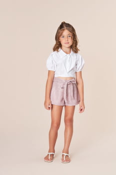 CONJUNTO INFANTIL BAMBOLLINA CAMISA CROPPED EM TRICOLINE E SHORT COM BRILHO - 1070190