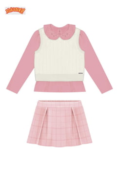 CONJUNTO INFANTIL BLUSA MANGA LONGA ACOMPANHA COLETE E SHORT-SAIA - 65334