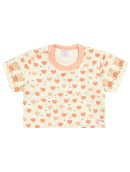 CONJUNTO INFANTIL CINTI BABY BLUSA BOXY E SHORT EM MOLETINHO LINHO ESTAMPA CORAÇÕES - 10245