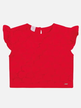 CONJUNTO INFANTIL CINTI BABY BLUSA E SHORT EM LAISE CORAÇÕES VERMELHO - 10297