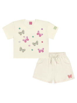 CONJUNTO INFANTIL CINTI BLUSA BOXY ESTAMPADA E SHORT EM MOLETINHO LINHO - 12098