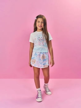 CONJUNTO INFANTIL CINTI BLUSA COM ÁGUA - VIVA INTERATIVA E SAIA - SHORT ESTAMPADO  - 12563