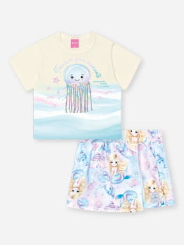 CONJUNTO INFANTIL CINTI BLUSA COM ÁGUA - VIVA INTERATIVA E SAIA - SHORT ESTAMPADO  - 12563