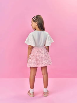 CONJUNTO INFANTIL CINTI BLUSA COM BORDADO E SAIA DE TULE COM FLORES - 12567