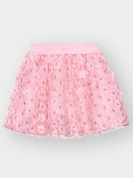 CONJUNTO INFANTIL CINTI BLUSA COM BORDADO E SAIA DE TULE COM FLORES - 12567