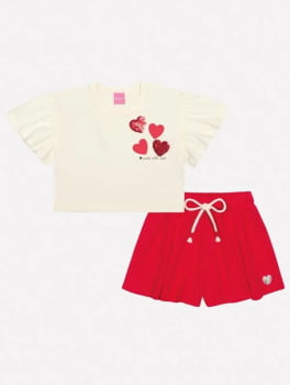 CONJUNTO INFANTIL CINTI BLUSA COM CORAÇÕES PAETÊ E SHORT - 12247