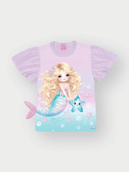 CONJUNTO INFANTIL CINTI BLUSA COM ESTAMPA DE SEREIA E CALÇA LEGGING METALIZADA - 12547