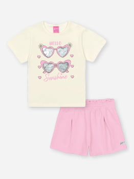 CONJUNTO INFANTIL CINTI BLUSA COM ESTAMPA METALIZADA E SHORT EM MOLETOM - 12542